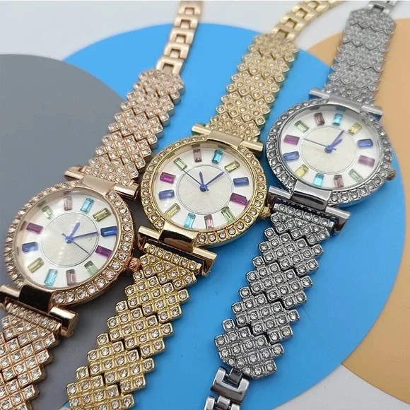 NEW Ladies Rainbow Dial Bling Sparkly Watch- Silver Tone - Picture 4 of 6